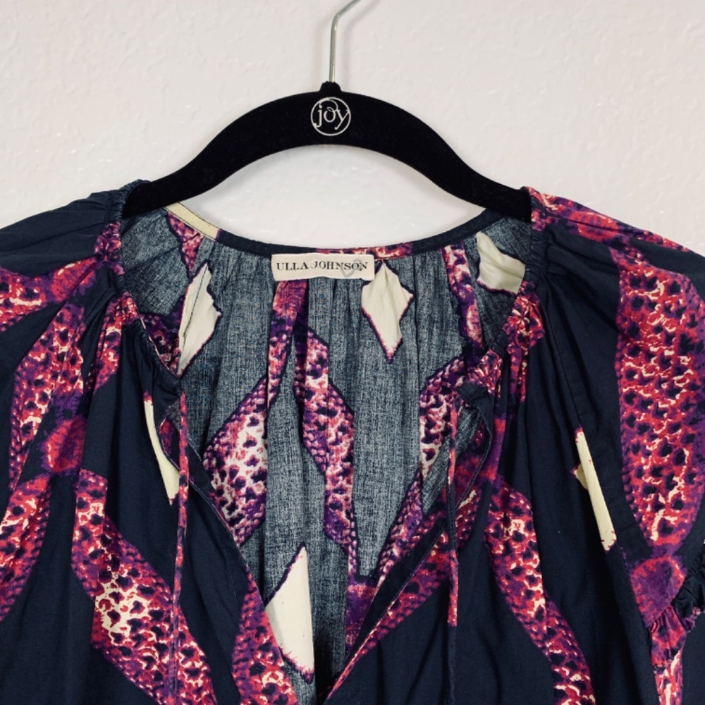 Ulla Johnson Arusi Top Plum Purple Womens Size 2 Short Sleeve Boho Diamond Print - Picture 6 of 14